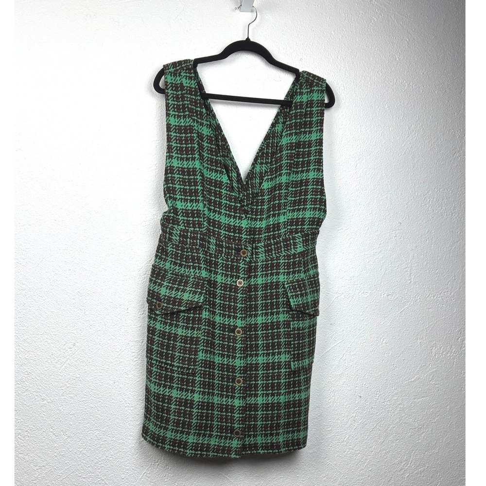 Jade by Jane Green Plaid Tweed Jumper - XL - Sleeveless V-Neck Button Front